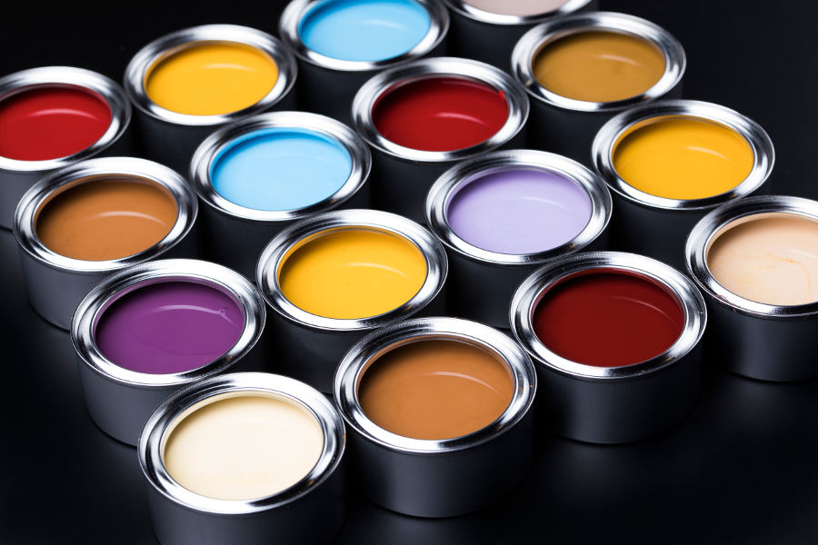 Open paint cans showing beautiful colors